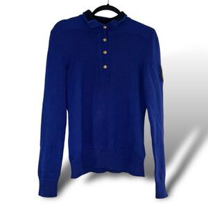 Lauren Ralph Lauren Womens Medium M Dark Blue Cotton Button Sweater Pullover